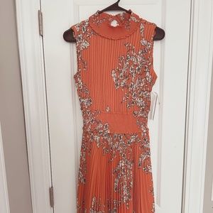 Nanette Lepore Orange Floral Pleated Spring Dress SIZE 4